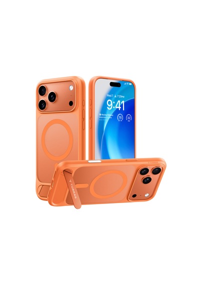 Torras Apple iPhone 17 Pro Max / 18 Pro Max Uyumlu P Stand Serisi Magsafe Kılıf Turuncu
