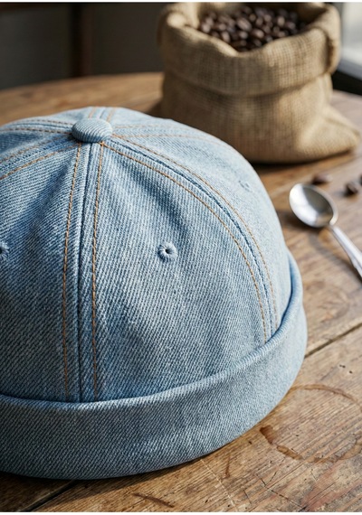 Emybox Siperliksiz Denim Kot Kumaş Denizci Miki Şapka - Ayarlanabilir Katlanabilir İç Astarlı Şapka Buz Mavisi