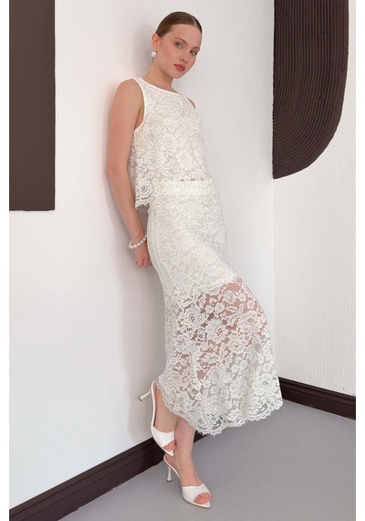 Verymoda Dantel Uzun Etek D3012 Krem