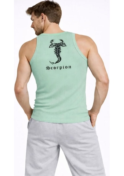 Etiler Collection Erkek Fitilli Atlet Sıfır Yaka Slim Fit Arka Baskılı Spor Atlet - Mint Yeşili
