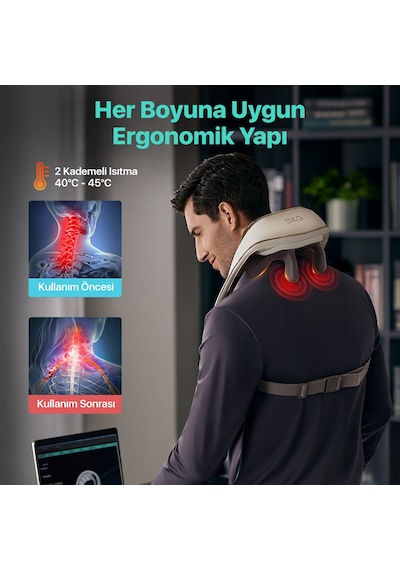 Skg H5 Mini Taşınabilir Omuz Ve Boyun Masaj Aleti, 6d Shiatsu Masaj Terapisi, Termoterapi Gri