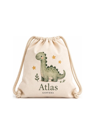 Gıovera Dino Dinozor İsim Baskılı Büzgülü Bez Sırt Çantası 35x40 Cm - Atlas Ham Bez
