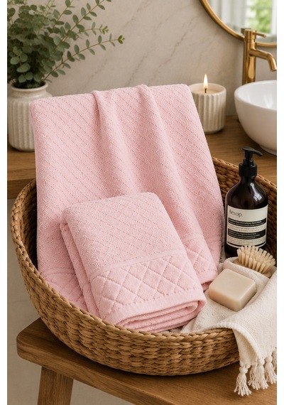 Kristal 2 Li Banyo Havlu Seti 50 90 Baş Havlusu + 90 150 Banyo Havlusu - Pembe