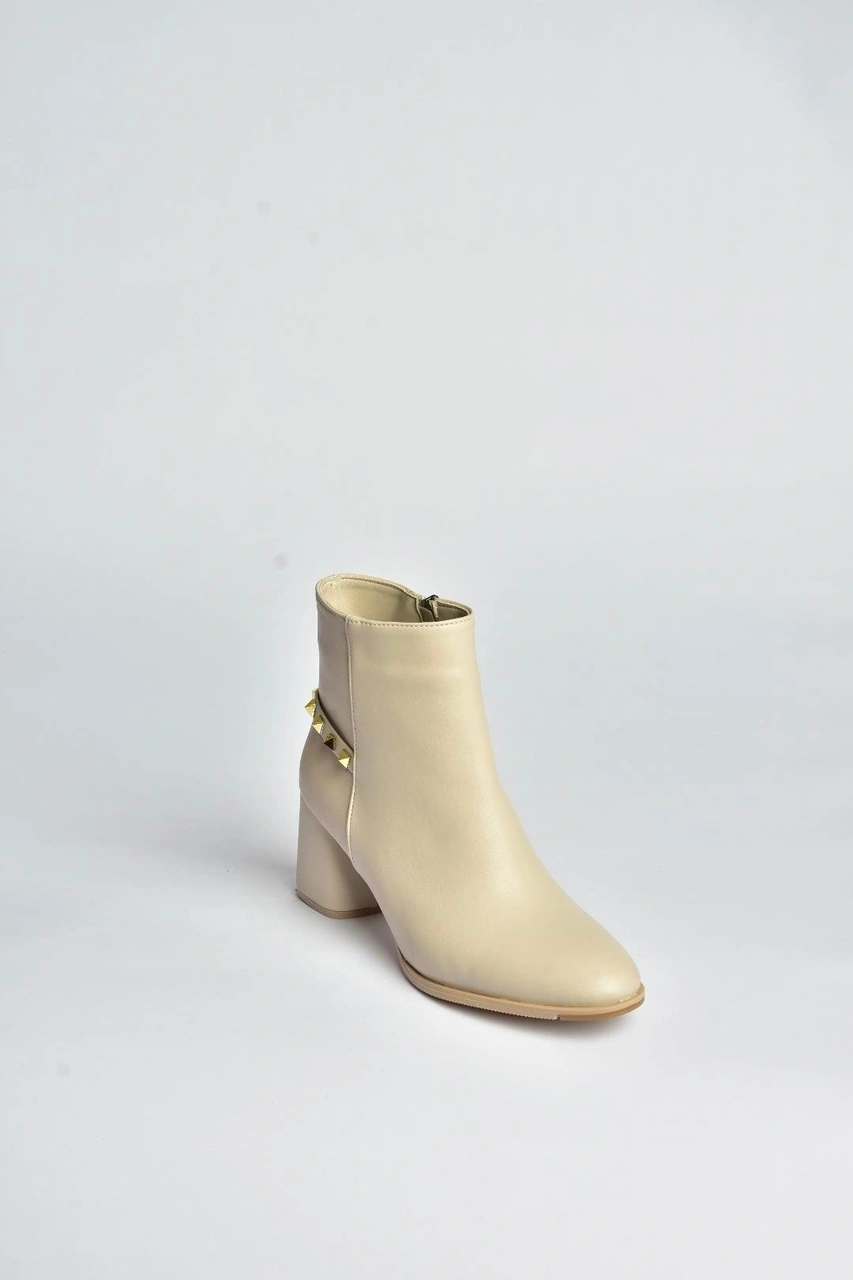 Fox Shoes V848241409 Bej Kalın Topuklu Kadın Bot Bej-suni Deri