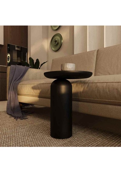 Doğal Masif Ahşap Tekli Yan Sehpa Siyah Renk Mantar Sehpa Modeli - Wooden Side Table Siyah