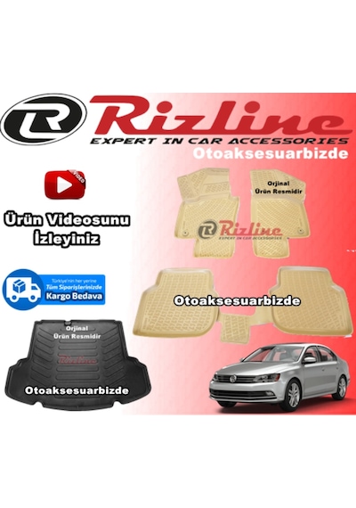 Vw Jetta 3D Paspas Bej+Cepli Bagaj Havuzu 2015-2020 Arası Rizline
