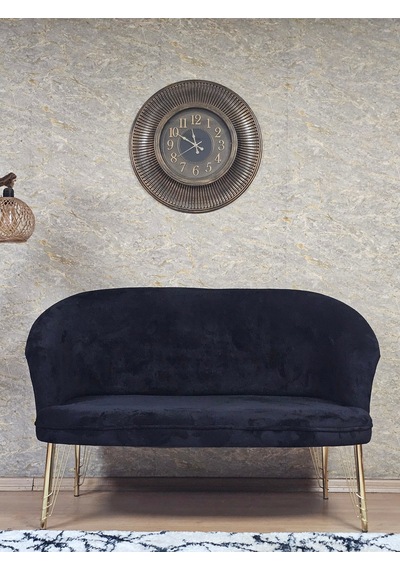 Zafir İkili Teddy Gold Kaplama Telli Ayak Çay Seti Koltuk İkili Berjer , Balkon, Salon, Ofis Siyah