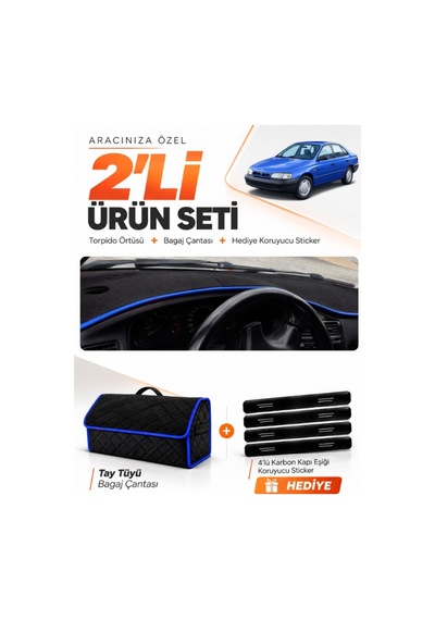 Toyota Carina E T190 Aırbaglı 1992-1997 Uyumlu Torpido Örtüsü + Tay Tüyü Çanta Seti - Siyah Mavi