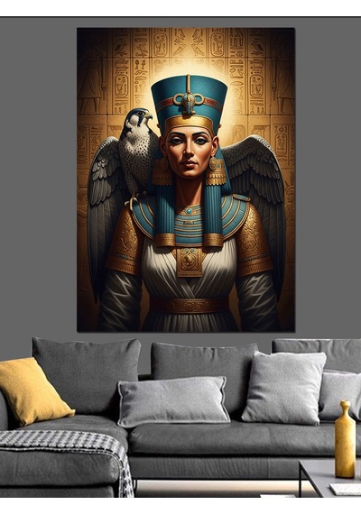 Kanatlı Mısır Kraliçesi Nefertiti Tablosu Dekoratif Kanvas - Mdf Ahşap Tablo