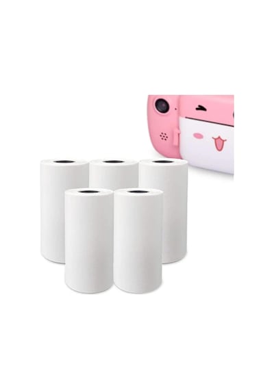 Vothoon Çocuk Kamera Baskı Kağıdı, 5'li Rulo 57x25mm Çekirdekli Fotoğraf Baskı Termal Kağıt Rulo