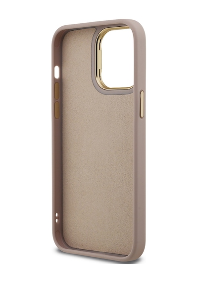 Apple iPhone 14 Pro Max Uyumlu Kılıf Guess Lisanslı Metal 4g Ve Yazı Logolu Kamera Standlı Kapak Pembe