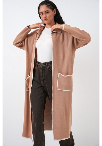 Bigdart Kadın Uzun Oversize Triko Hırka 15962 - Camel