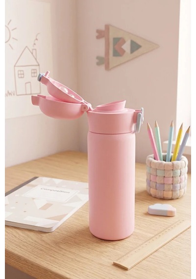 Paslanmaz Çelik Gövde Suluk & Matara 600 Ml Çift Kullanım Pipetli & Pipetsiz Pembe - 914951659 Pembe
