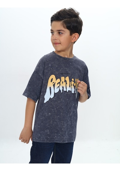 Toontoy Kids Toontoy Erkek Çocuk Reality Baskılı Tişört Füme