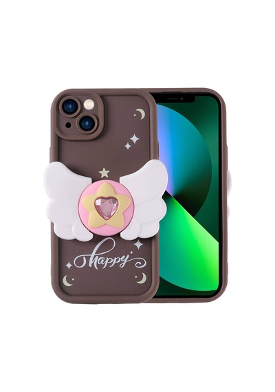 Zore Apple iPhone Uyumlu 13 Kılıf Kamera Korumalı Figür Tasarımlı Nvth Kapya Kapak - Koyu Kahve