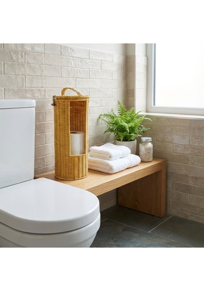 Askılı Plastik Rattan Tuvalet Kâğıdı Standı Hasır Görünümlü, Kapaklı, Yedekli Wc Kâğıtlık, Banyo Ve Tuvalet İçin Dekoratif Organizer Altın