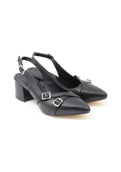 Nesilshoes Nesil Shoes Tam 183 Siyah Kalın Topuklu Kadın Sandalet