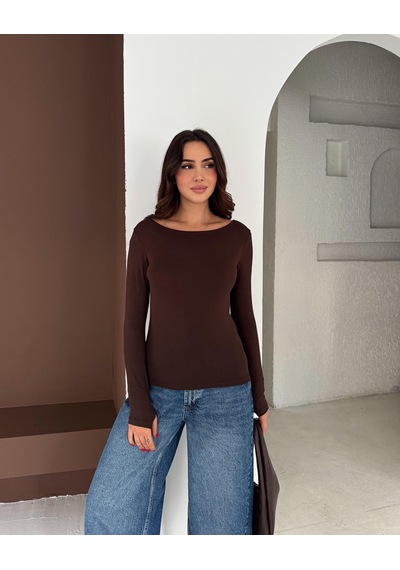 Elaxi Kadın Kayık Yaka Parmak Geçmeli Uzun Kollu Full Likralı Pamuk Viskon Buzzy Body Tişort Kahverengi Elaxi Kadın Kayık Yaka Parmak Geçmeli Uzun Kollu Full Likralı Pamuk Viskon Buzzy Body Tişort Kahverengi