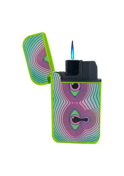 Zengaz Cool Tasarım Jet Alev Çakmak - Trippy Melting Eye Yeşil