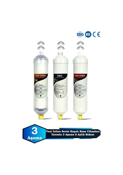 Sumarkt Yeni Seri İnline Kapalı Kasa Su Arıtma Cihazı Uyumlu 3 Aşama 6 Aylık Filtre Bakım Seti