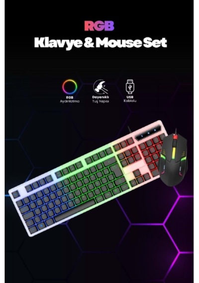Kablolu Işıklı Gaming Standart Türkçe Q Klavye Ve Mouse Seti