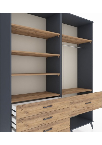 Hyperion Gardrop 6 Raflı 5 Çekmeceli Tek Askılı 176x44x221 Antrasit-çam Çam Hyperion Gardrop 6 Raflı 5 Çekmeceli Tek Askılı 176x44x221 Antrasit-çam Çam