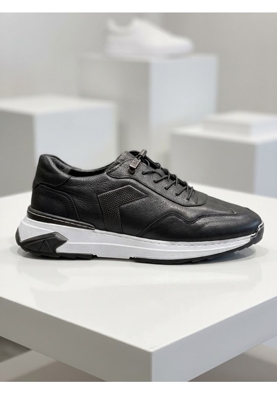 Slope 1474 Siyah Hakiki Deri Bağcıksız Günlük Erkek Sneaker Ayakkabı
