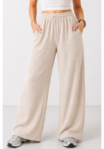 Trend Alisse Beli Lastikli Cepli Bol Paça Kadın Pantolon Bej