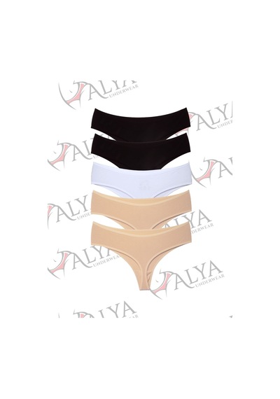 Alya Underwear Kadın Külot Yüksek Bel Tanga, Toparlayıcı - 2 Siyah, 1 Beyaz, 2 Ten S, M, L, Xl, 2xl - 5 Adet Renkli P02