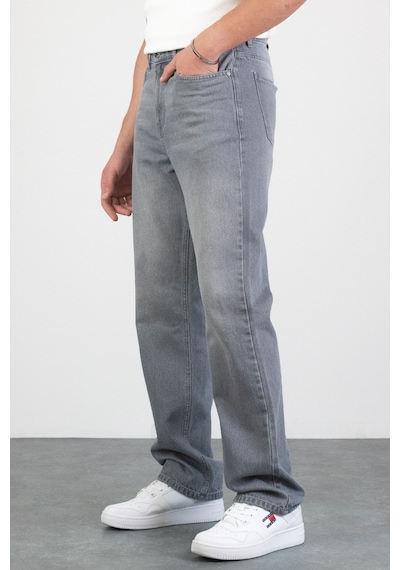 HLT Jeans Erkek Gri Straight Baggy Fit Likrasız Rahat Kesim %100 Pamuk Loose Jean Pantolon Hector Gri