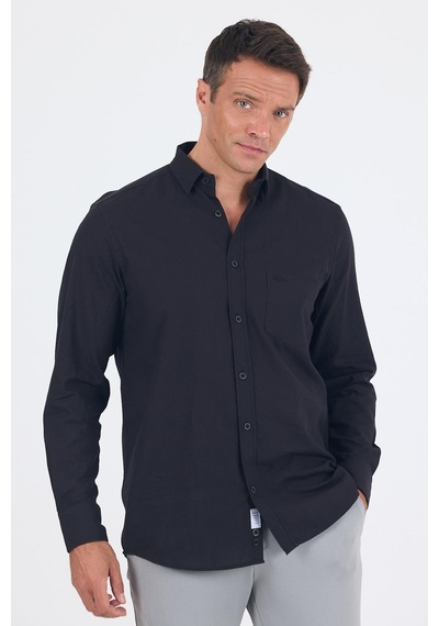 İmza Siyah Uzun Kol Düz Armür Oval Yaka Casual Comfort Fit Gömlek 1004250249 Siyah İmza Siyah Uzun Kol Düz Armür Oval Yaka Casual Comfort Fit Gömlek 1004250249 Siyah