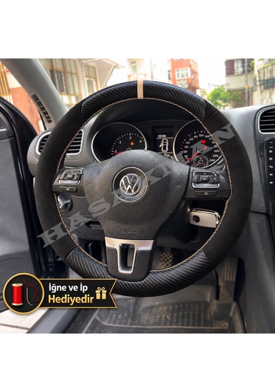 Vw Amarok Dikme Direksiyon Kılıfı Alcantara Süet Mat Karbon Bej Yüzük Ve Dikiş 2010-2016