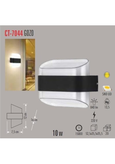Cata Ct 7044 Gozo Led Aplik Siyah