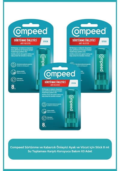 Sürtünme Ve Kabarcık Önleyici Ayak Ve Vücut İçin Stick 8 Ml Su Toplaması Karşıtı X3 Adet