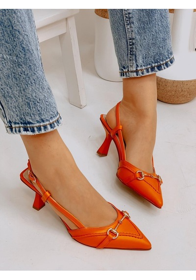 Ervanın Butiği Turuncu Deri Moss Toka Detay Kadın Stiletto-3648