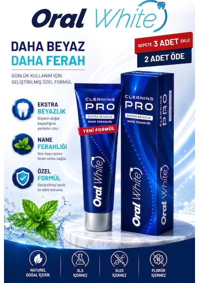 Oral White Cleaning Pro Ekstra Beyazlık Diş Macunu 75 Ml - Yeni Formül Tam Koruma