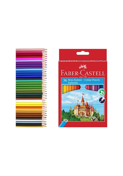 Faber-castell 36 Renk Boya Kalemi,canlı Ve Parlak Renkler,kırılmaya Dayanıklı Uçlar, Karton Kutu Karışık