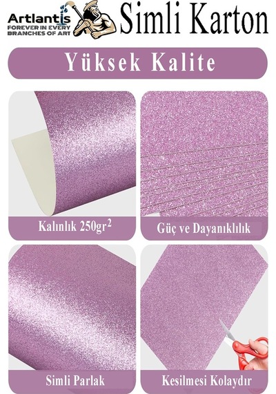 Simli Karton 50x70 Cm 10 Renk 1 Paket 10 Lu Simli Karton Parıltılı Kağıt Anasınıfı Kreş Etkinlik Proje Dekoratif