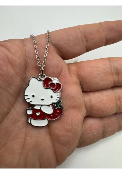 Hello Kitty Çilek Figürlü Kırmızı Kolye 60 Cm Zincirli Sevimli Sanrio Takı Çok renkli