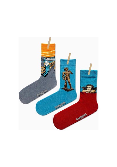 Carnaval Socks Unisex Çok Renkli 3'lü Çığlık Tablo Desenli Art Renkli Çorap