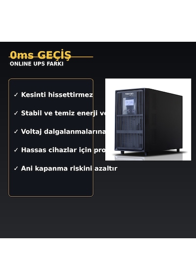 Elektrik Kesilince Pc Kapanmaz Ups 3kva Online 6x9ah %30 Uzun Süre