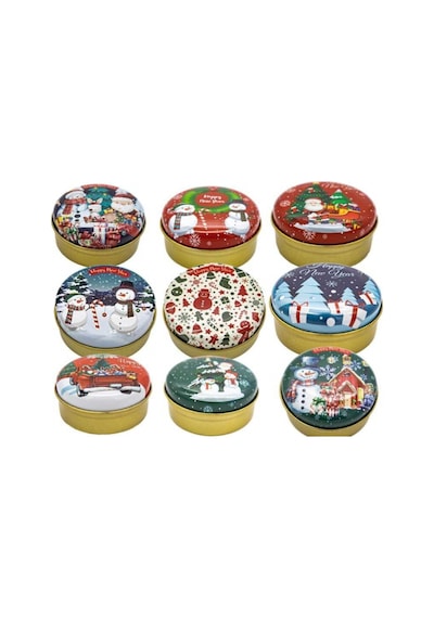 Chrıstmas Yılbası Yenı Yıl Desenli Metal Kutu - Noel Hediyelik- Christmas Candle-10 Adet 10 Adet