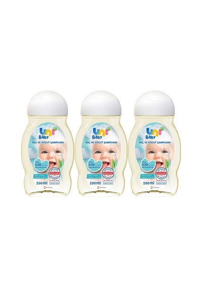 Uni Baby Bebek Saç ve Vücut Şampuanı 200 Ml Klasik 3'lü Set