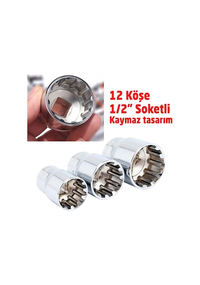 6180 1/2" Spline 12 Köşe Lokma Anahtar Takımı 19 Parça