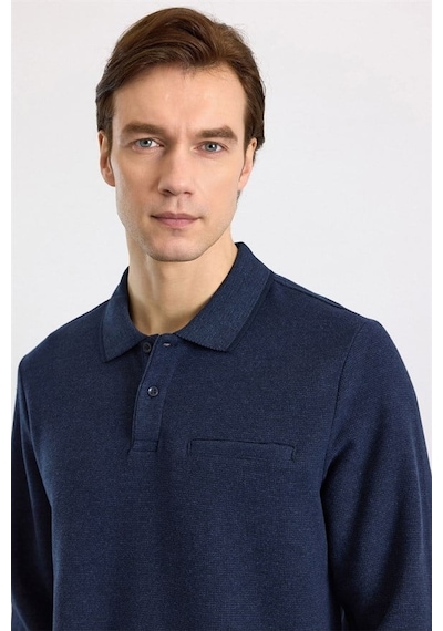 Süvari Lacivert Regular Düz Polo Yaka Sweatshirt Ssw2013700002-m09