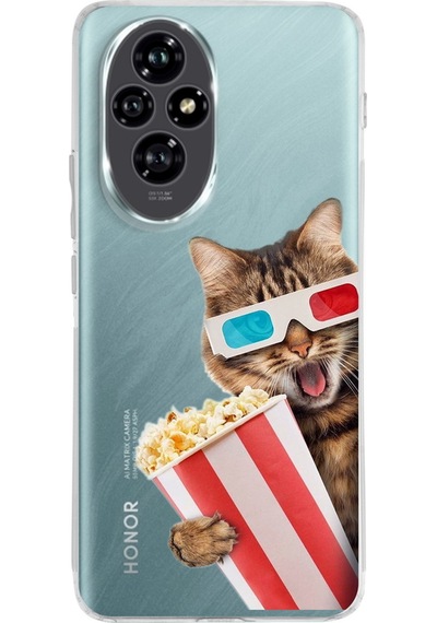 Huawei Honor 200 İle Uyumlu Kedi 1 Baskılı Kamera Korumalı Şeffaf Kılıf Şeffaf