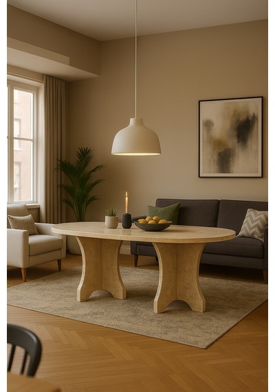 Kelebek Model 180x90x75 Kalın Kenar 36mm Yemek Masası Mutfak Masası Çok Amaçlı Masa Sadece Masa Traverten