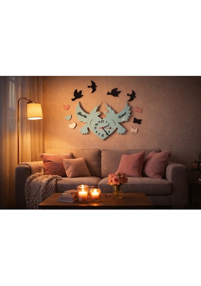 Salon Oturma Odası İçin Şık Kuş Saati Kişiye Özel No10037 Mavi