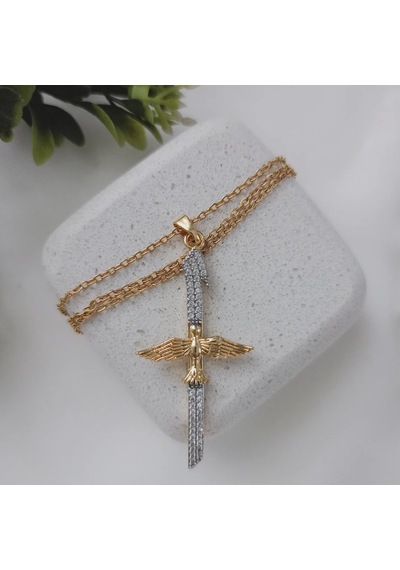 Lente Aksesuar Çelik Mix Renkli Zirkon Taşlı Anka Kuşu Detaylı Elif Kolye Gold