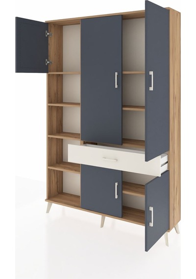 Arges Dolap 8 Raflı Tek Çekmeceli 5 Kapaklı 132x30x195 Çam-an... Çam
